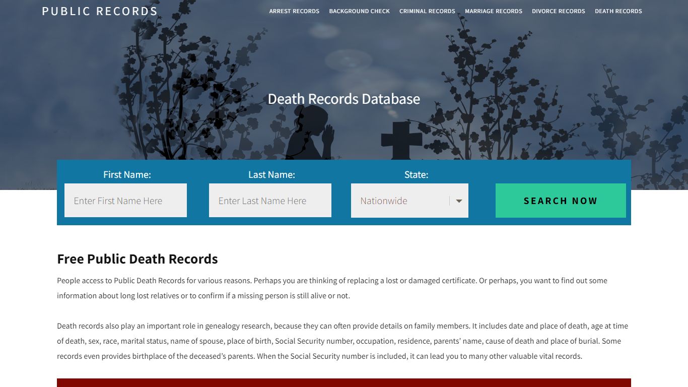 Free Public Death Records | Enter Name and Search. 14Days Free